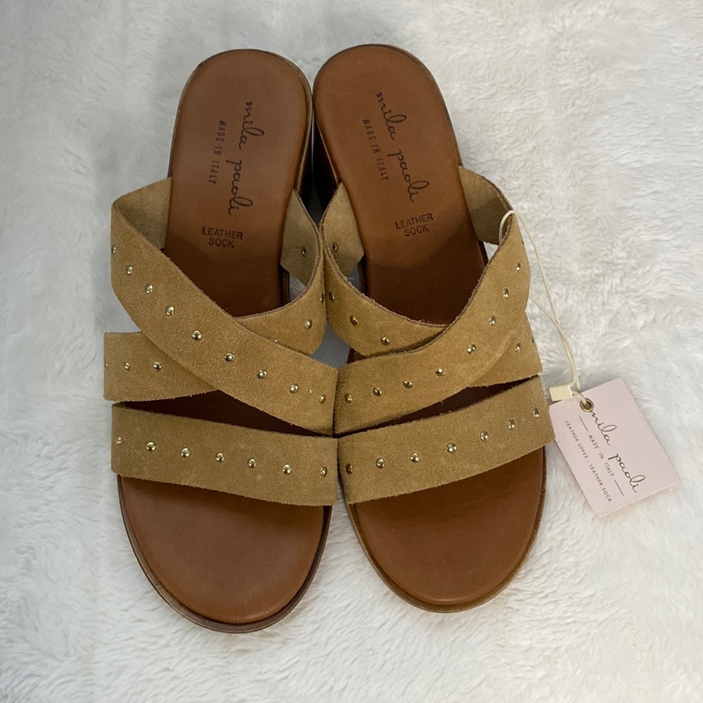 Mila Paoli women’s Made in Italy Leather Tan Sandals Size 61/2.